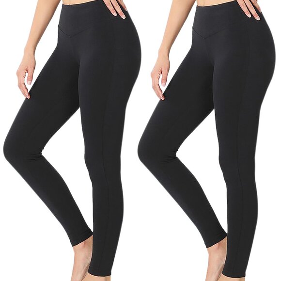 Urban Pants - Women’s 2 Pair Premium Cotton Wide Waistband Full Length Legging Tight Pant Plus